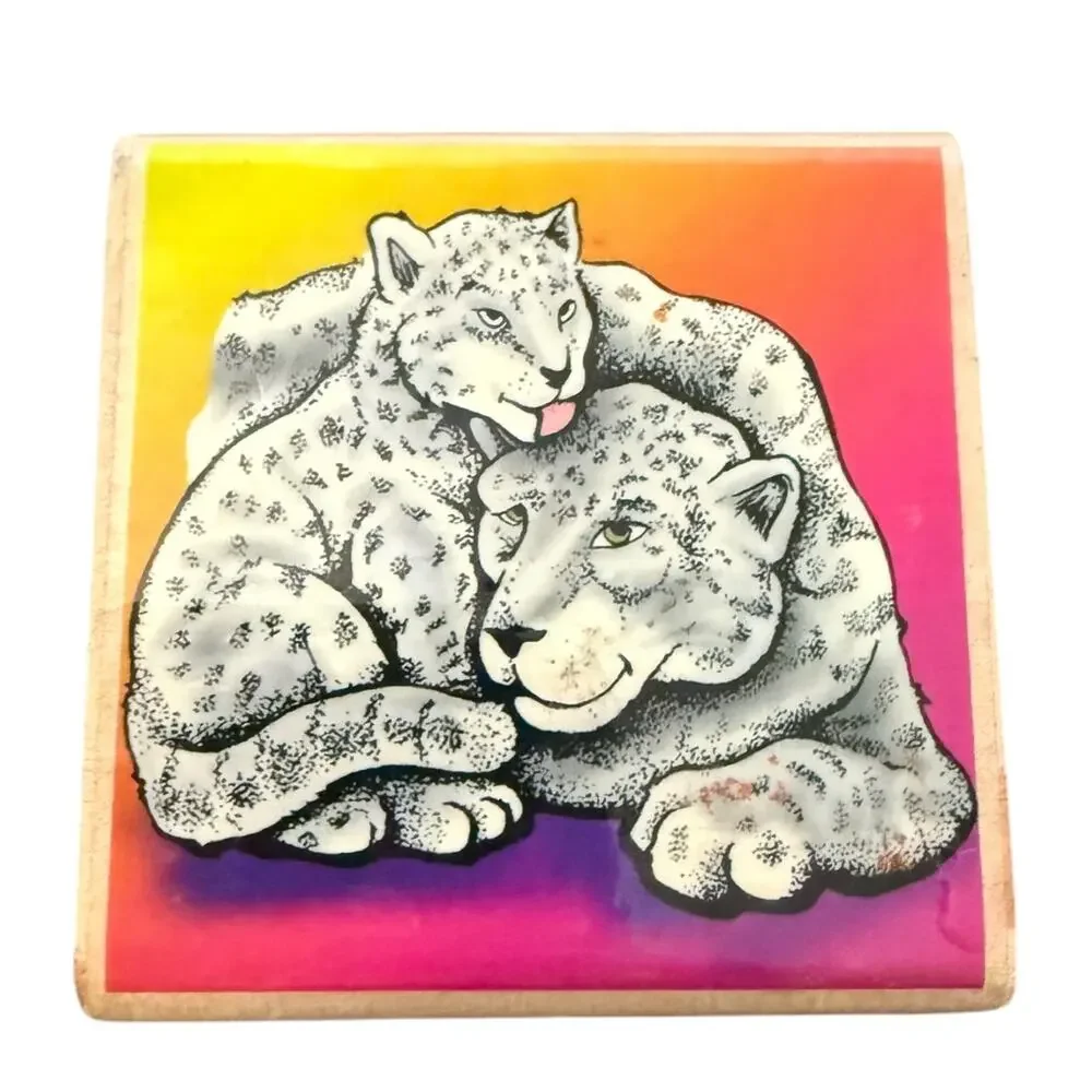 SkyKids Mom & Baby Cub Leopard Rubber Stamp